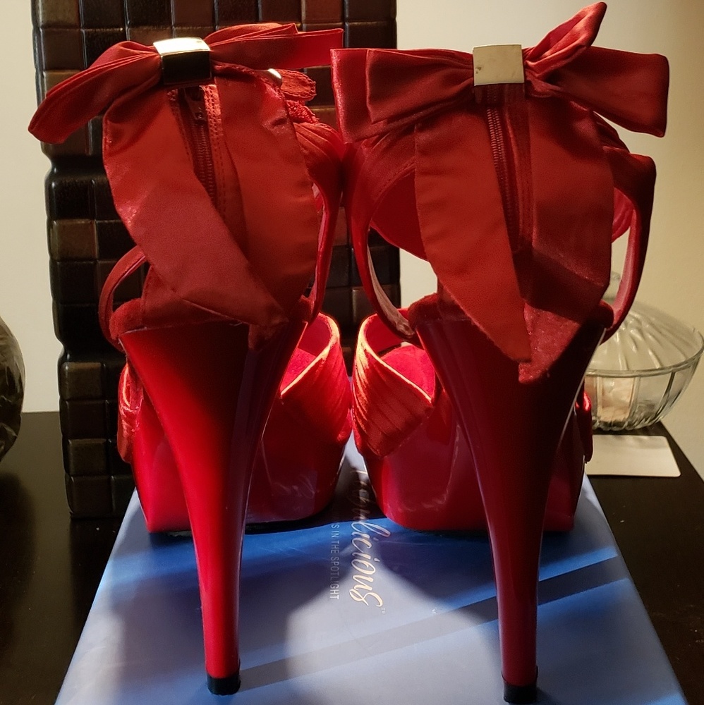 Women's Red Satin Strap Sandal Heels